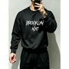 American Street Style Brooklyn NYC Punk Font Round Neck Sweatshirt, Men'S Loose Long Sleeve, Suitable for Hip-Hop, Street Outfits