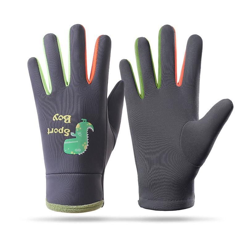 Kids Warm Fleece-Lined Gloves With Glow-in-the-Dark Dinosaur Print Water-Resistant Outer Full-Finger Design