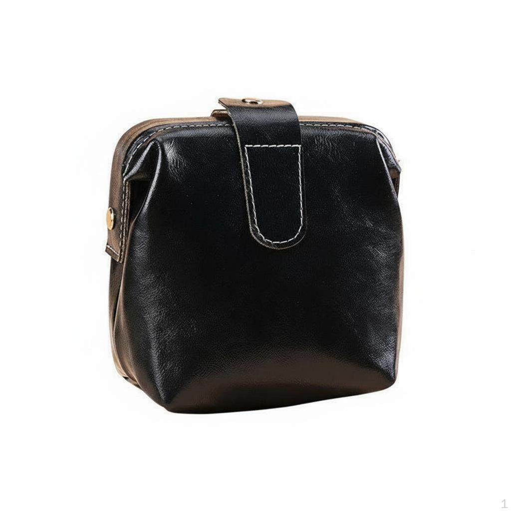 PU Leather Cosmetic Pouch ScratchResistant Traditional Trip Toiletry Bag Snap Closure