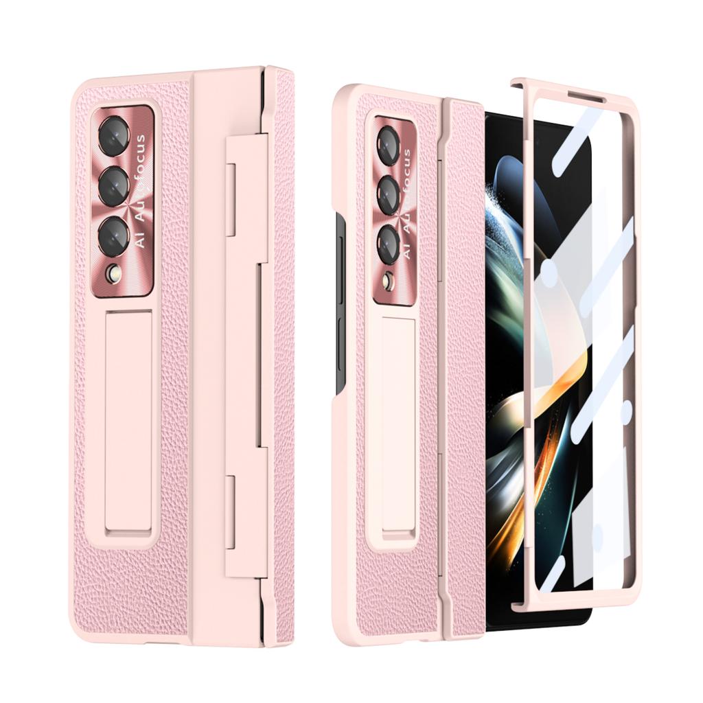 Sam Z Fold 5 Luxury Plating Leather Hard Case for Samsung Galaxy Z Fold 4 3 Fold3 Fold 5 Case Glass Film Screen Hinge Protection Cover