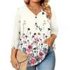 Womens 3/4 Length Sleeve Tops Plus Size Button Down V Neck Shirts Blouses Casual Printing Loose