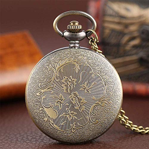 Vintage Antique Copper Quartz Pocket Watch, with Chain, Spider Web Engraving Design, Nostalgic Commemorative Style