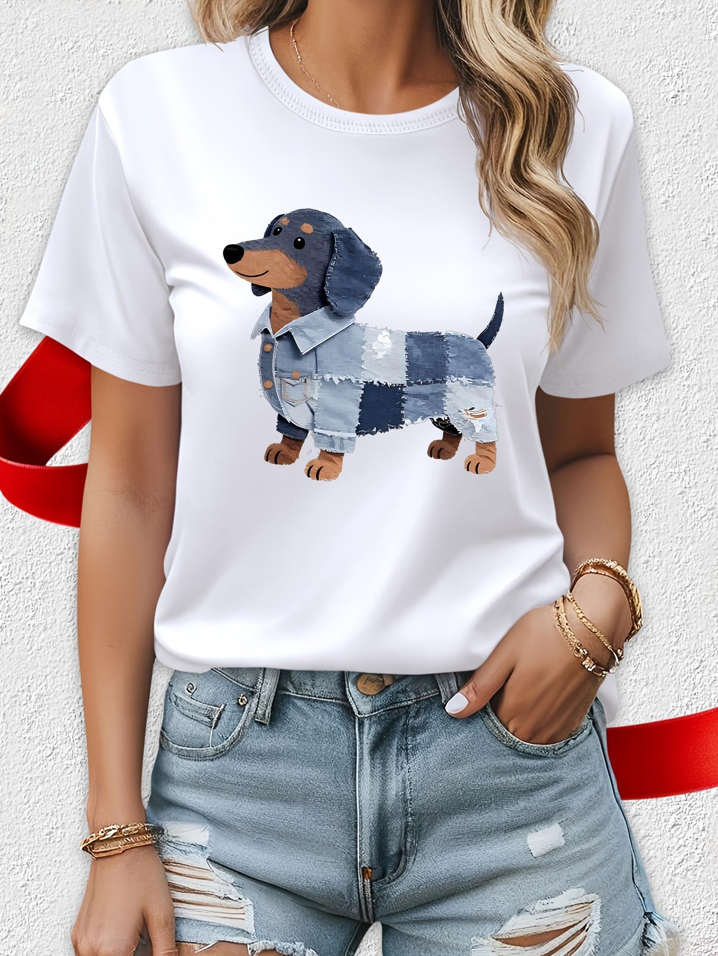 

3388# White Short Sleeve New T-Shirt Top for Women. Summer Essential for Travel. Dates. Gifts. Vacations. Beach. Dachshund Denim Jacket 3XL дубильная кора