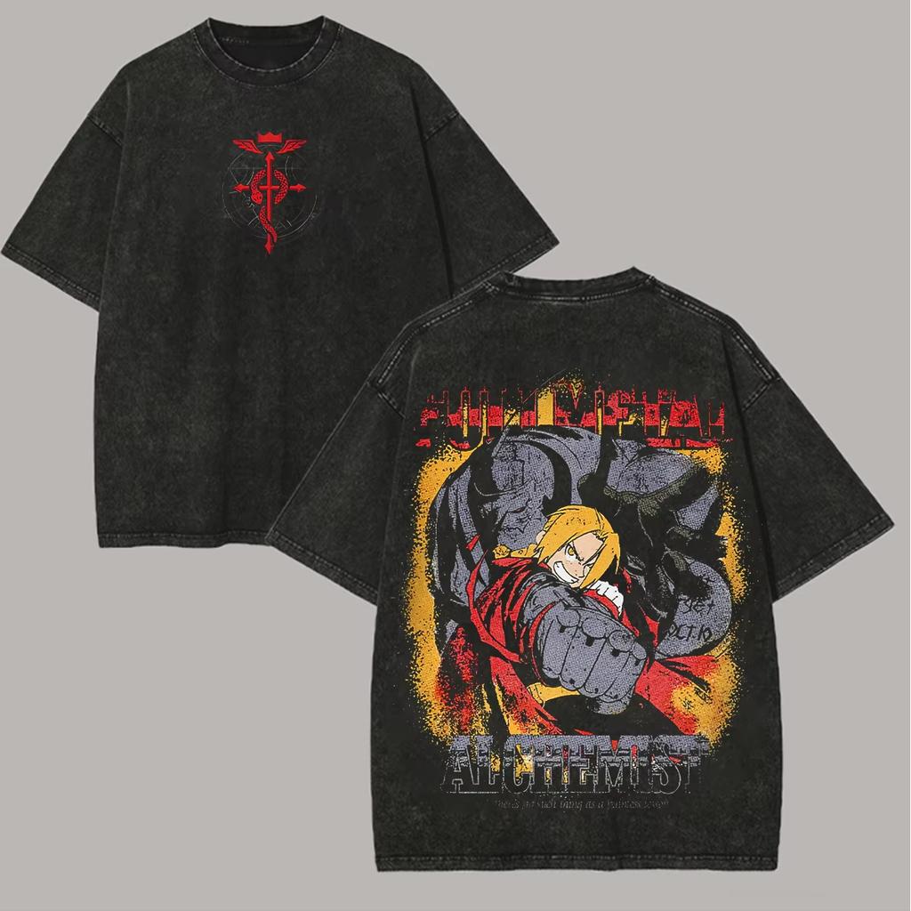 Alphonse Elric Fullmetal Alchemist Grafische Print T-shirt Mannen Vrouwen Ronde Hals Katoen Vintage Gewassen Zomer Nieuw T-shirt Los Casual Oversized Harajuku Mode