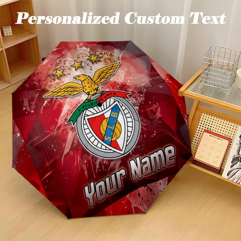 8 Rib Auto Folding Umbrella Benfica Print Custom Name Text Portable Rain Gear
