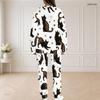 Women Plus Size White Printed Round Neck Long Sleeve Top And Long Pants Two Piece Set
