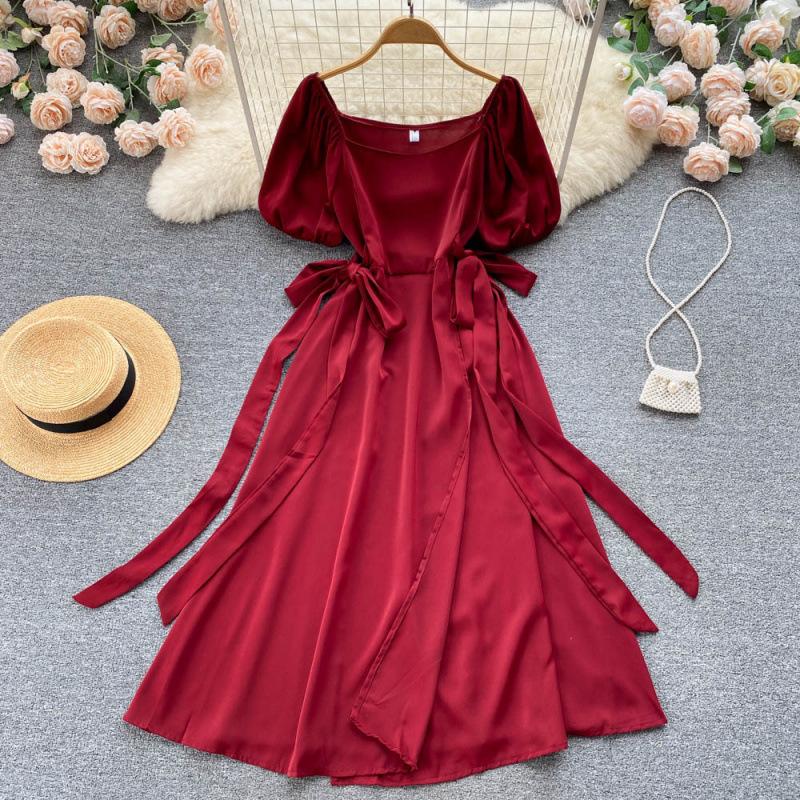 Gentle wind French first love dress summer dress new strap bow waist temperament swinging A-shaped skirt