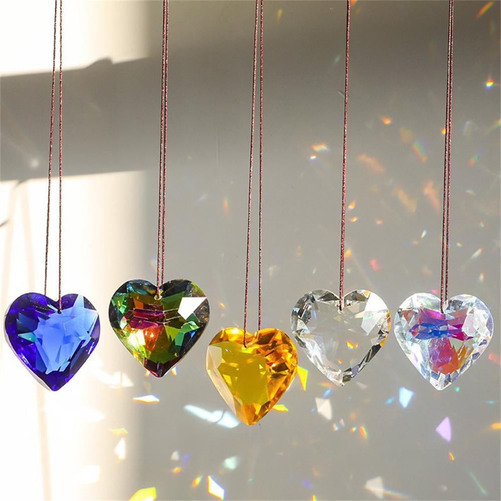 Hanging Heart Suncatcher Transparent Prism Pendant Crafts Ornamental For Home Decoration Window Display Garden Accessory