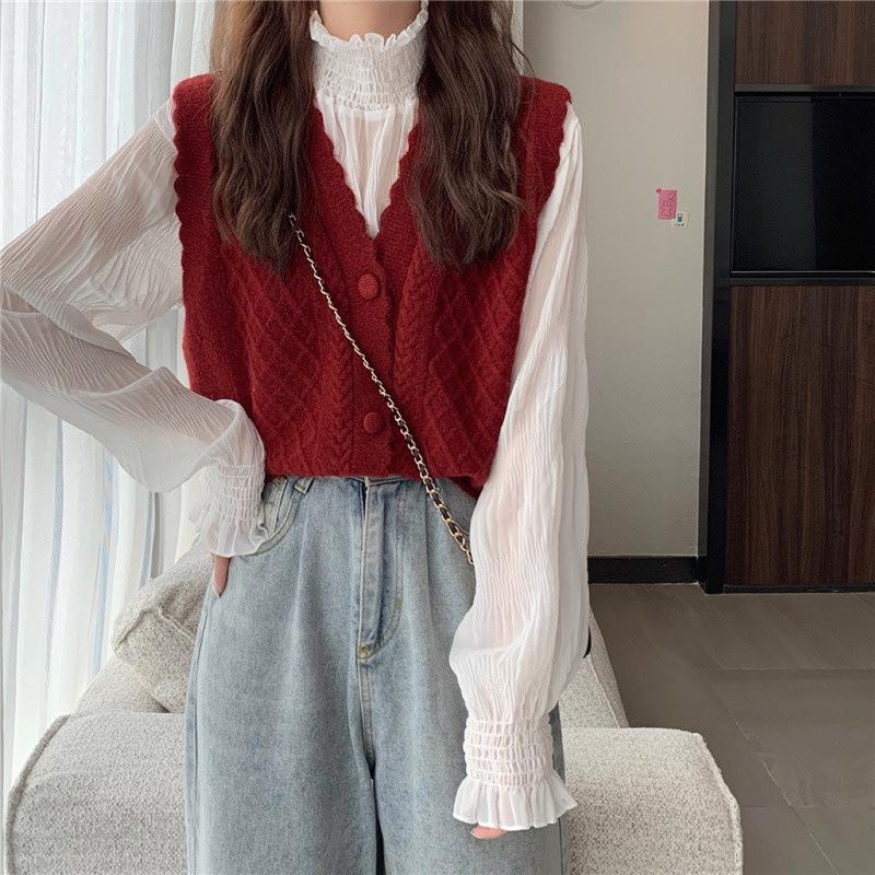 Cardigan Vest Women In Stock Autumn Winter French Red Outerwear Designer Knit Waistcoat