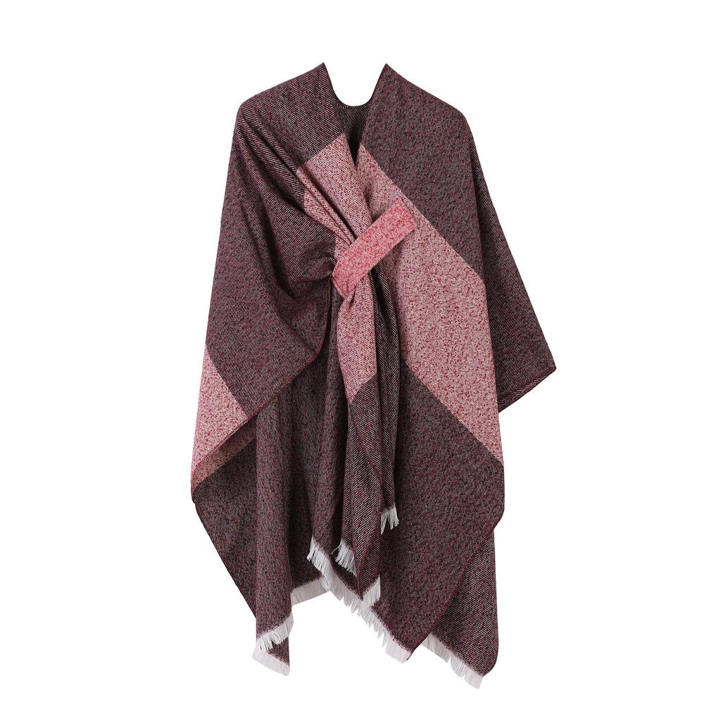 European & American Solid Color Imitation Cashmere Shawl Cape - Women's Autumn/Winter Warm Outerwear Scarf