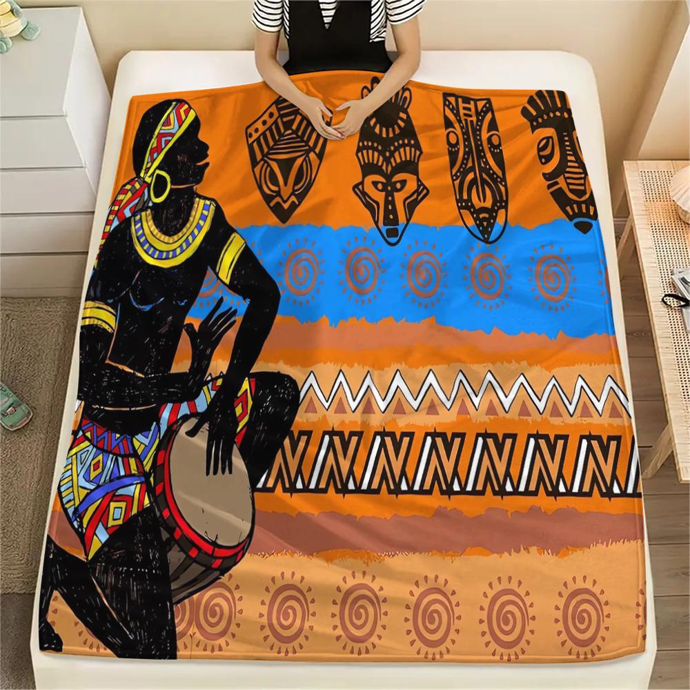1Pc African Woman Print Flannel Blanket, High Quality Comfortable for All Seasons, Home Decor, Warmth and Comfort, Perfect for Christmas Gifts