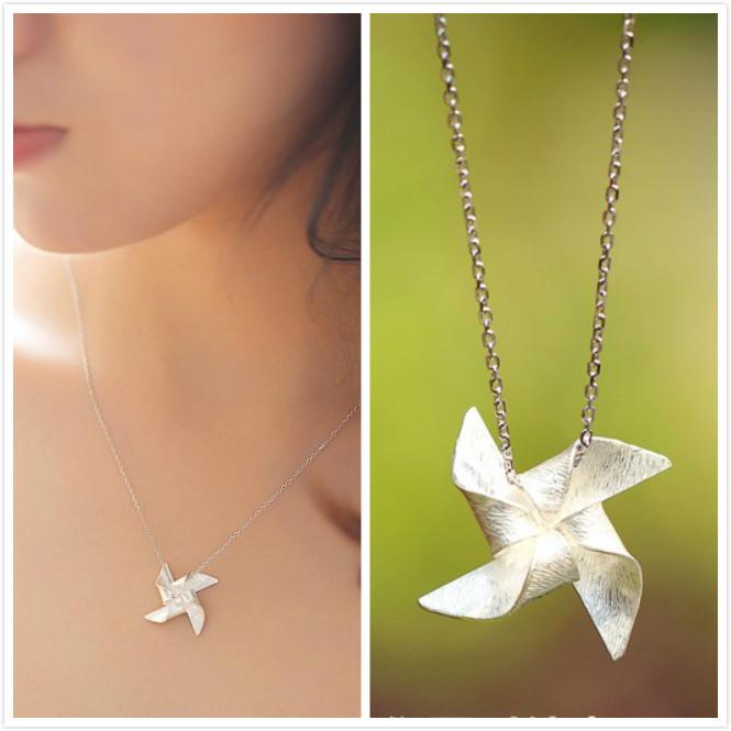 REETI Korean 925 Silver Jewelry Windmill Choker Necklaces for Women Wedding Girls Statement Jewelry Kolye