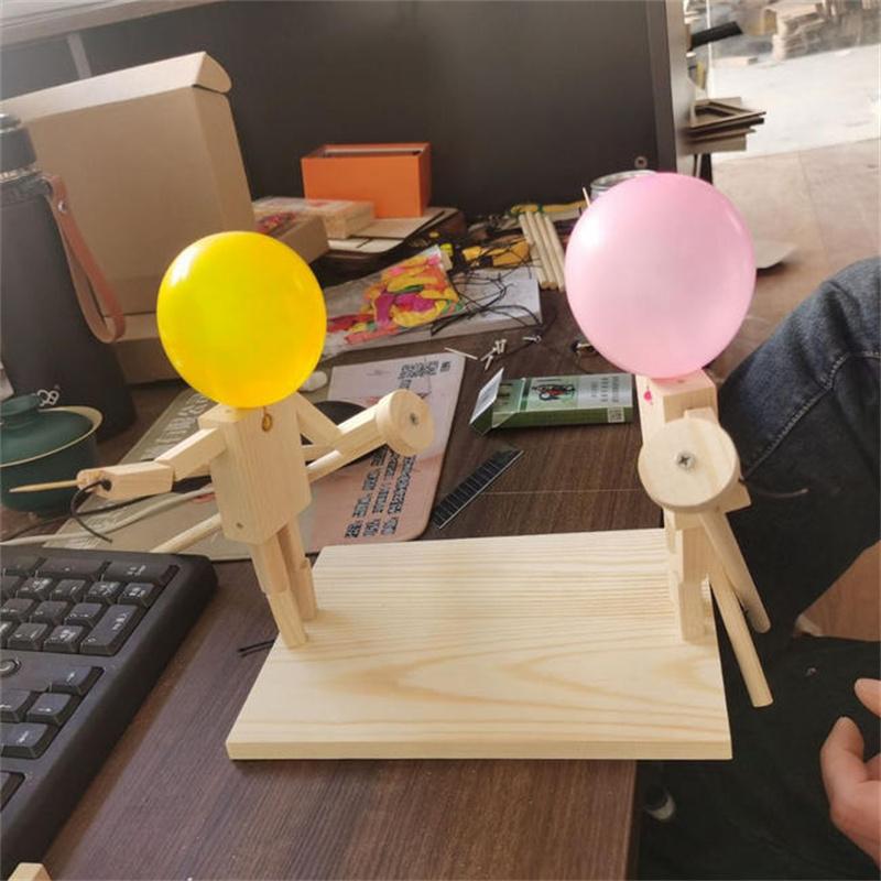 1 Set Balloon Bamboo Man Battle Handmade Wood Fencing Puppets Wooden Bots Battle Game Two-Player Fast-Paced Balloon Battle Game