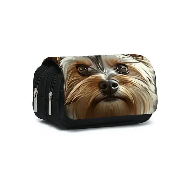 Dog Rottweiler Pattern Double Flip Fabric 3D Pencil Pouch Unisex Best Gift for School & Office Use Children