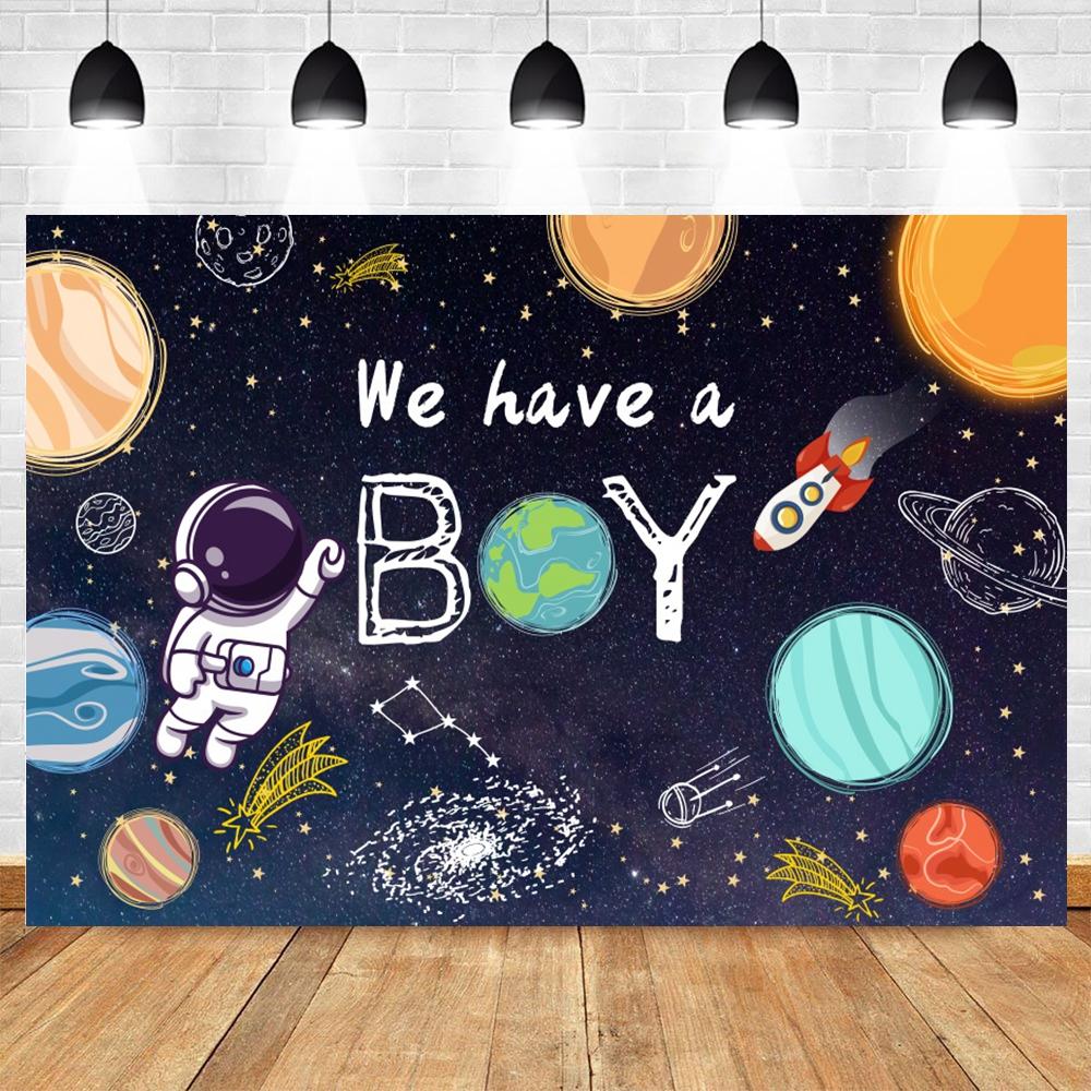 Outer Space Astronaut Themed Birthday Backdrop Space Rocket Galaxy Planet Children s Birthday Decoration Photography Backdrop Vinyl 75X50cm