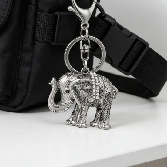 Keychain Pendant 3D Cartoon Elephant Design Sparkling Rhinestones Inlaid Key Chain with Lobster Clasp Key Ring Bags Accessories