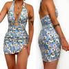Summer New European and American Women's Clothing Printed Sexy Neck Backless Dress Swimsuit OM