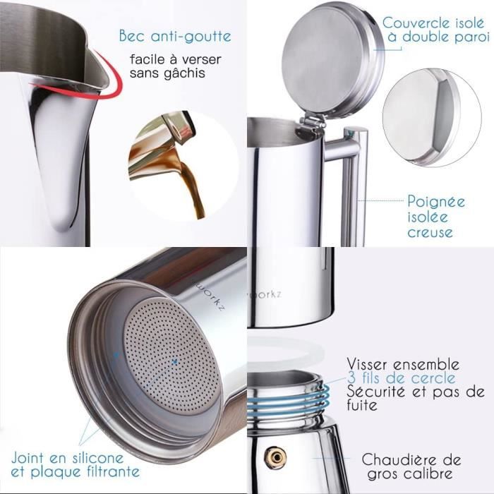 Cafetière italienne - GENERIC - Diego - Acier inoxydable - 200ml - 2 à 4 tasses