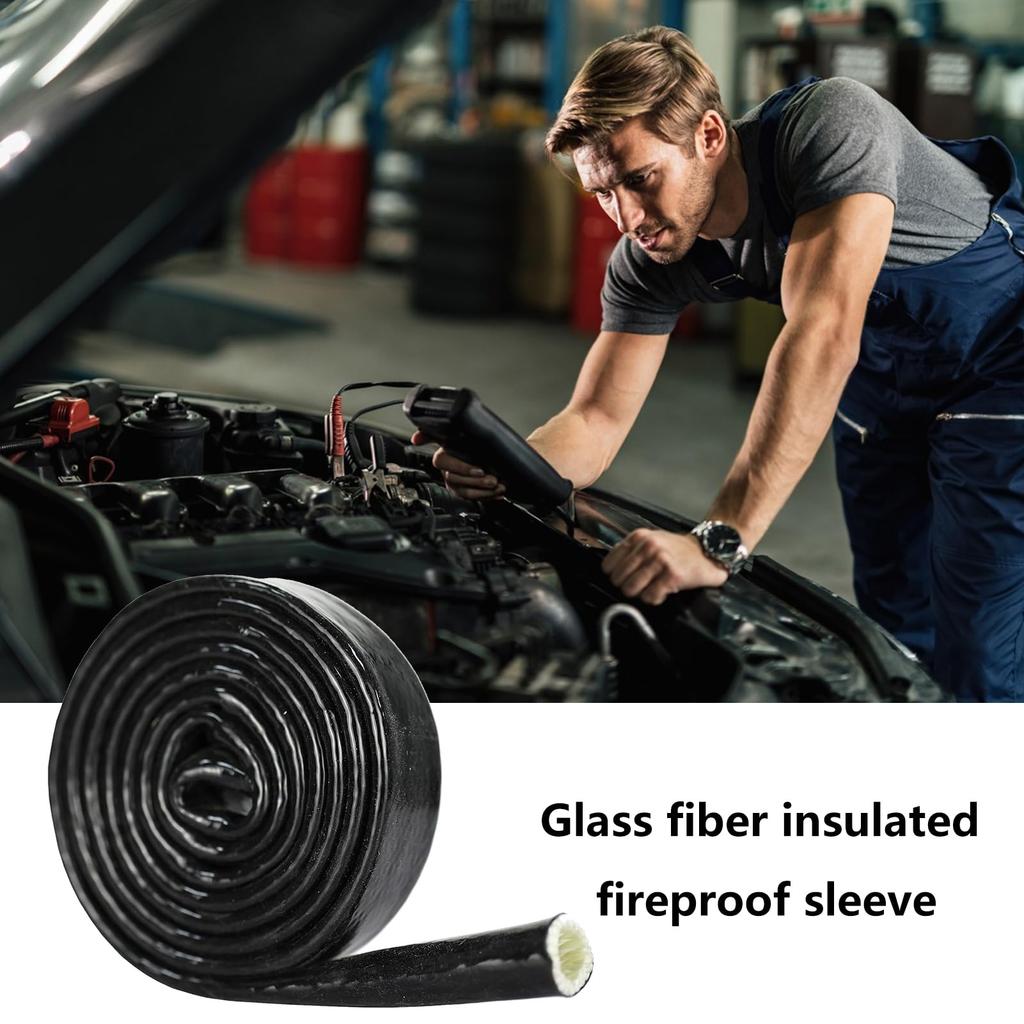 Automotive Heat Protection Sleeve - Fiberglass Wire Cover, Heat Resistant Hose Shield, Electrical Cable