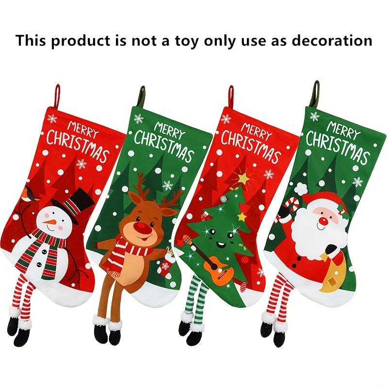4pcs Set of Charming Christmas Stockings with Santa, Snowman Reindeer Designs Long Legged Holiday Decor for Tree, Perfect for Home Party