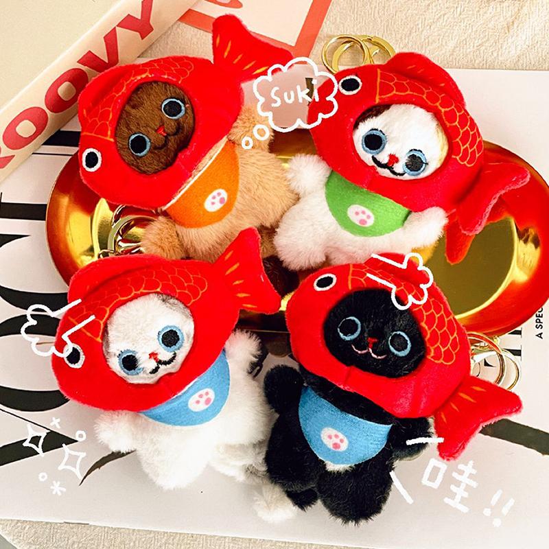 Taiyaki Headgear Plush Toy Keychain Cartoon Cat Soft Stuffed Doll Pendant Car Key Ring Backpack Bag Decor Kid Gift