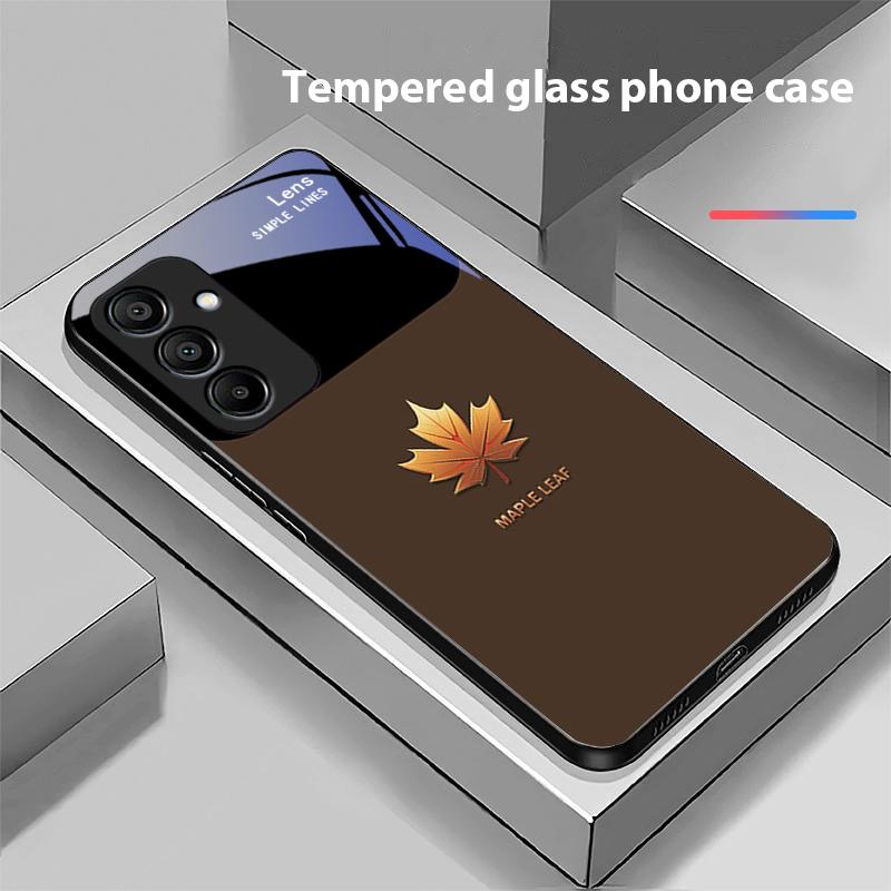 Ahornblattfarbe Für Samsung Galaxy A15 5G 54 4G 51 50 24 35 90 71 12 51 53 52S 80 22 34 Schwarze Handyhülle aus gehärtetem Glas