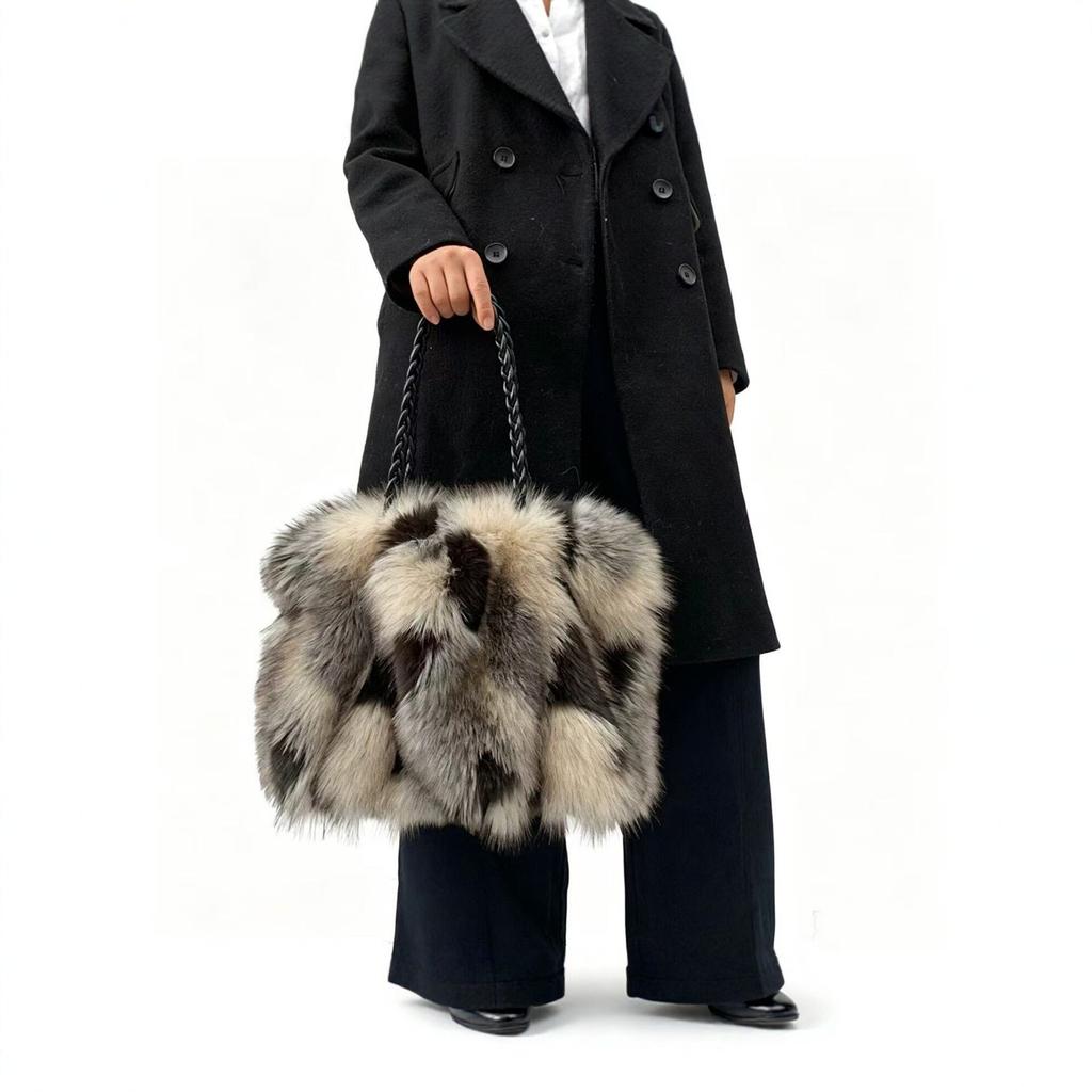 Europäischer Und Amerikanischer Stil Imitation Pelz Plüsch Handtasche Damen Herbst Und Winter Mode Fuchs Fell Tragetasche Kontrastfarbe Pelz Tasche