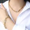 New Arrival Fashion Jewelry 18k Gold Plated Stainless Steel Simple O Chain Inset Zircon Necklace Bracelet Jewelry  for Women