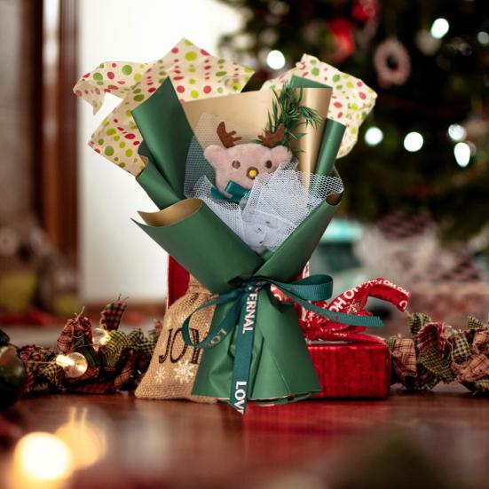 Mini vánoční kytice Umělé jehličí Borovice Šiška Bavlněná květina Ruční kytice Ornament Roztomilé stolní ozdoby Dekorace na vánoční stromeček