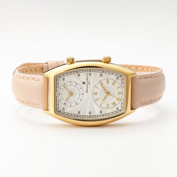 Salvatore Marra Dual Time Unisex Leather Belt SM23107-GDWH/BE Wrist Watch