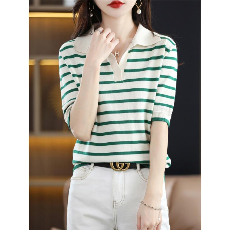 

Хлопковая футболка-поло с коротким рукавом для женщин на лето, новая, свободная, облегающая, свитер в милом стиле, короткий модный топ XXL зелёный