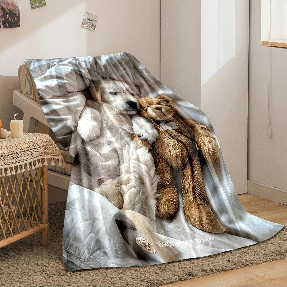 Golden Retriever and Teddy for all seasons blanket lunch break throw gift