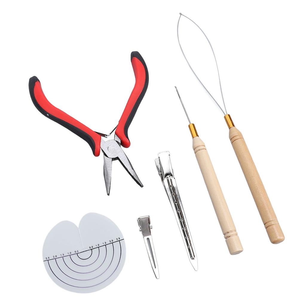 Micro Rings Bead Device Tool Kit Wooden Handle Pulling Hook Needle Hair Extensions Bead Spacer Template Set