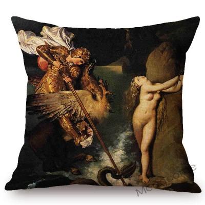 Neoclassical World Famous Oil Painting Jean Ingres Nepoleon The Source La Grande Odalisque Sofa Pillow Case Linen Cushion Cover