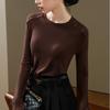 Acetate Wool Bottoming Shirt Women's 2025 New Women's Clothing Shoulder-plugged Round Neck Solid Color Long-sleeved T-shirt Warm Inner Top