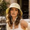 Breathable Sun Protection Straw Hat Nylon Floral Tie Lace Trim Large Brim Hat Lightweight Hollow Out Sunshade Hat Summer