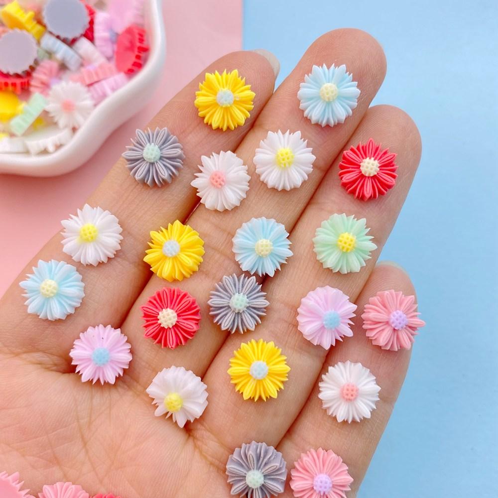 100Pcs New Cute Resin 9mm Colorful Chrysanthemums Series Flat Back Fit Phone Deco Parts Embellishments for Hair Bows Accessories