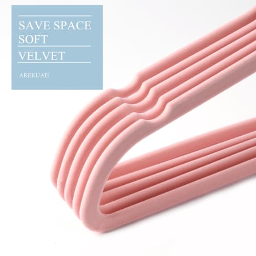 AREKUAEI Premium Blush Pink Velvet Hangers (50-Pack) Heavy-Duty - Non-Slip - Copper/Rose Gold Hooks, Space-Saving Clothes Hangers