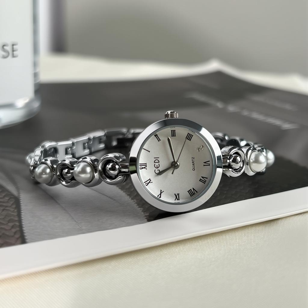 French Retro Pearl Watch Women'S High-End Bracelet Watch Temperament Roman Scale Quartz Watch