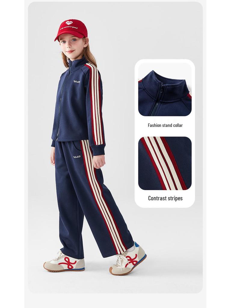 Φθινοπωρινό Αθλητικό Σετ για Κορίτσια Slim-Fit με Χρωματικές Μπλοκ - Άνετο Δύο Τεμαχίων με Πλαϊνές Ρίγες για Μεγάλα Παιδιά