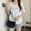 2025 Spring/Summer Plus Size Off-Shoulder Letter Print T-shirt - Women's Trendy Loose Slimming Fashion