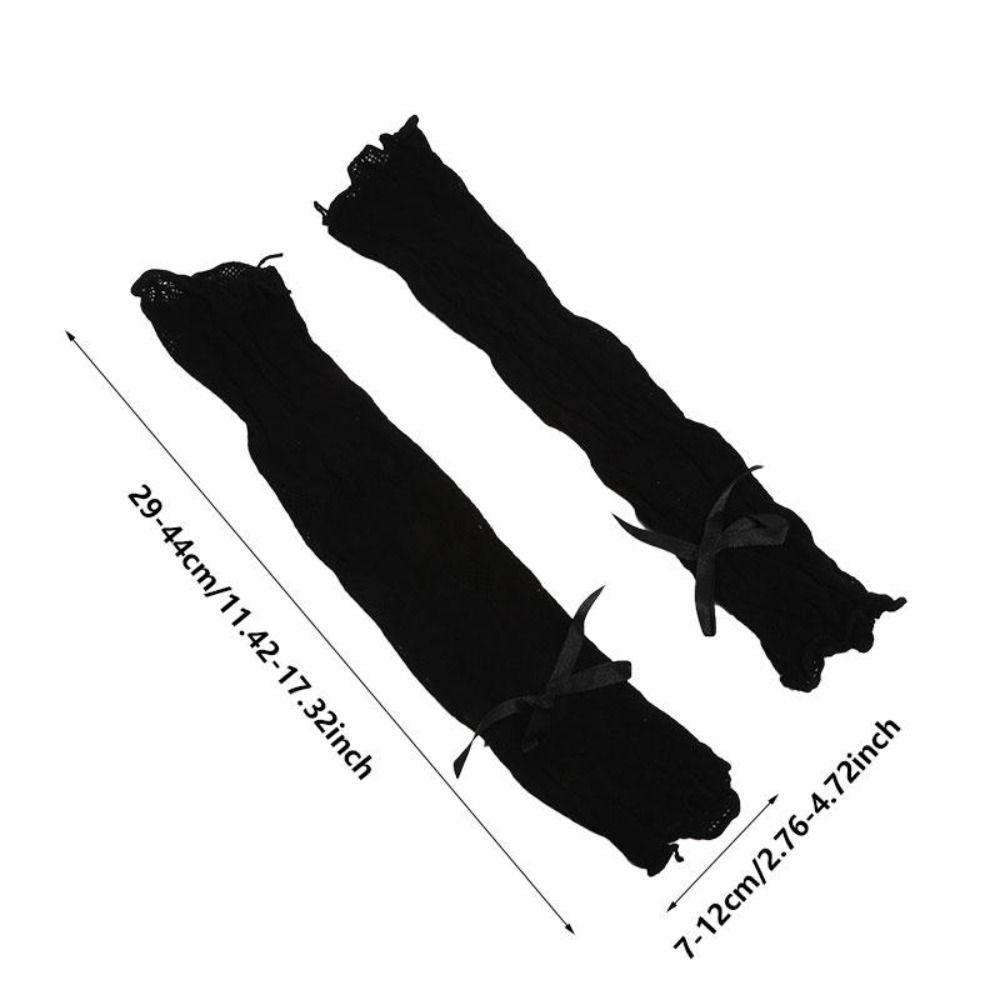 Kawaii Lace Ruffle Arm Sleeves Bowknot Strapping Fishnet Design Lace Gloves Elastic Cuff Mesh Gloves Clothes Accessories