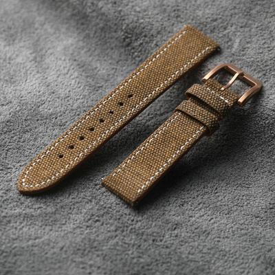 Klassisches Canvas Handlaminiertes Lederarmband mit Bronzeverschluss, 20MM 21MM 22MM Passt Bronze Uhrenarmband Weiches Dünnes Herren Uhrenarmband