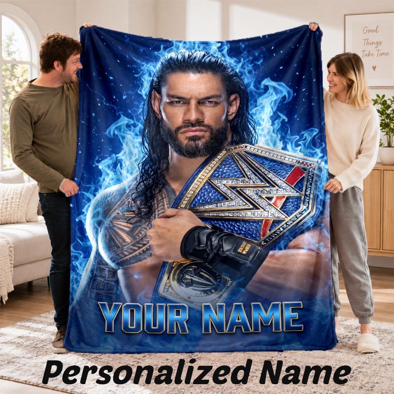 Custom Name WWE LOGO Flannel Throw Blanket Personalized Text Soft Blanket Bed Sofa Gift