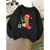 Kids Unisex Crewneck Sweatshirt, Cute Christmas Capybara Santa Hat Xmas Tree Gift Bell Print Soft Long Sleeve Pullover For Boys Girls Over 4 Years Old