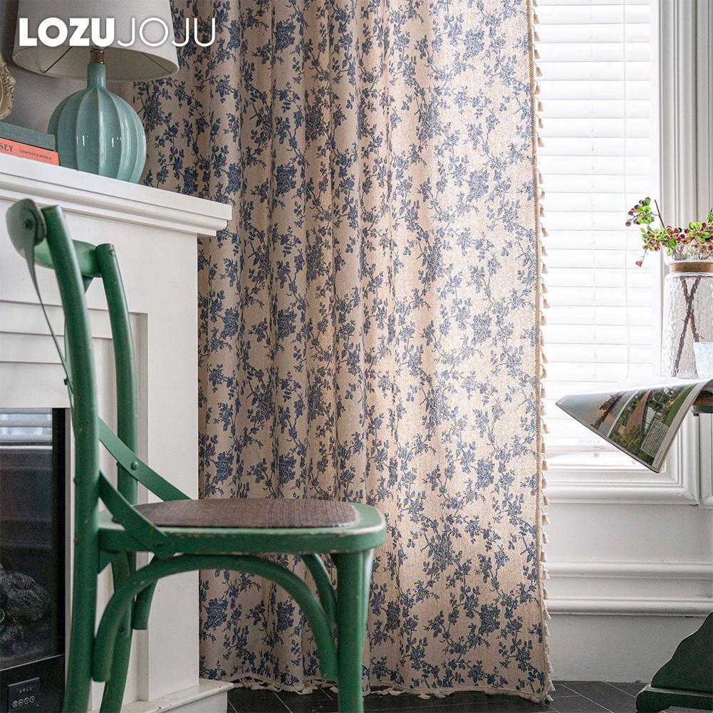 1 stk LOZUJOJU Mote Retro Floral Bomull Lin Trykt Duskel Halvmørkleggende Gardiner for Små Vinduer Balkong