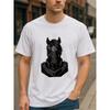 Men'S Short-Sleeved T-Shirt Featuring a Printed Black Horse Portrait, Designed for Casual Summer Wear. This Loose-Fitting Round-Neck Top Is Perfect
