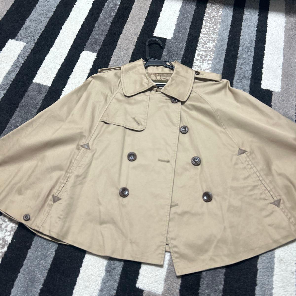 [Good Condition] Rope Picnic Short Length Trench Coat Cape Coat Poncho Beige Double Breasted 38