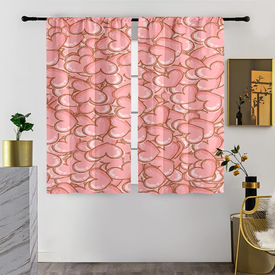 

Pink Brown Love Valentine Day Curtains Simple Style Bedroom Living Room Drawbar Pocket Decorative Set Of 2 Made Polyester Sitting Decor W100*H70(CM)-Hooks&1PCS