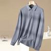 Spring Business Leisure Net Eyeball Ground Cotton Solid Color Versatile T-shirt Long Sleeve Polo Shirt for Men